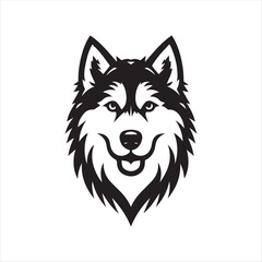 Stylized Husky Dog Head Logo in Black and White Vector Illustration

