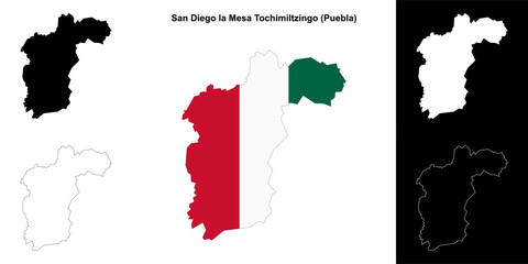 San Diego la Mesa Tochimiltzingo municipality (Puebla) outline map set
