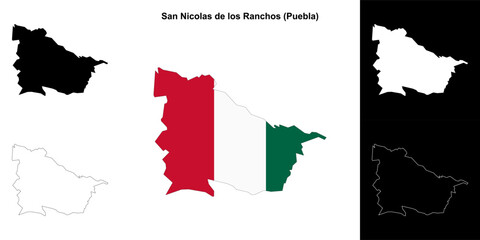 San Nicolas de los Ranchos municipality (Puebla) outline map set