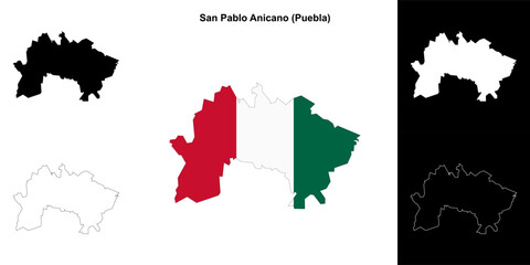 San Pablo Anicano municipality (Puebla) outline map set