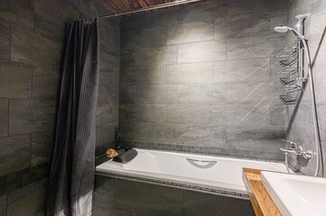 interior apartment room bathroom, sink, decorative elements, toilet