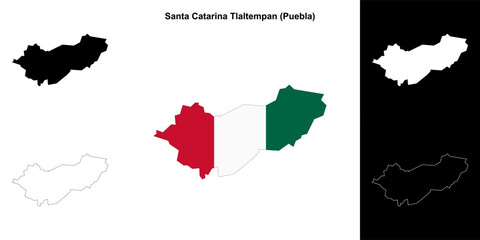 Santa Catarina Tlaltempan municipality (Puebla) outline map set