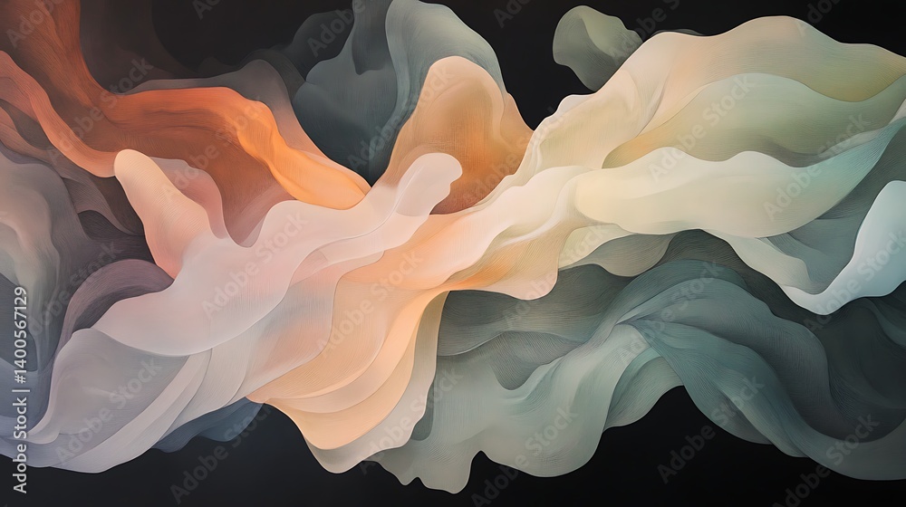 Poster abstract flowing lines with a blend of soft pastel colors creating a serene and harmonious compositi