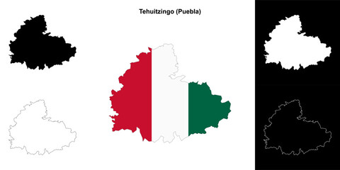 Tehuitzingo municipality (Puebla) outline map set