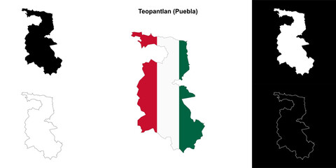 Teopantlan municipality (Puebla) outline map set