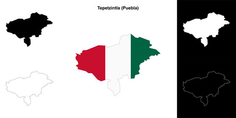 Tepetzintla municipality (Puebla) outline map set