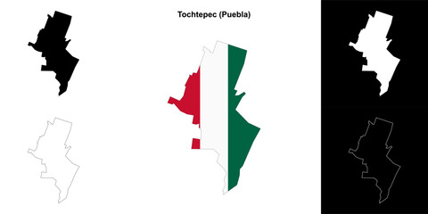Fototapeta premium Tochtepec municipality (Puebla) outline map set
