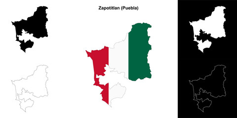 Zapotitlan municipality (Puebla) outline map set