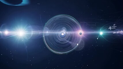 Atomic model structure with mathematical equations evolving - Powered by Adobe