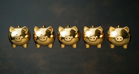 Gold Piggy Banks in Minimalist Style for Savings Investment and Financial Growth