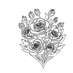 Elegant Roses Bouquet Outline for Coloring Pages
