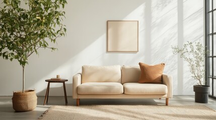 Fototapeta premium Cozy and Modern Living Room Setting with Minimalist Decor and Natural Light