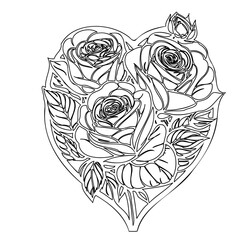 Heart Shaped Roses Tattoo Style Black and White