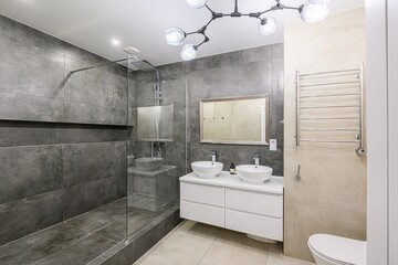 interior apartment room bathroom, sink, decorative elements, toilet
