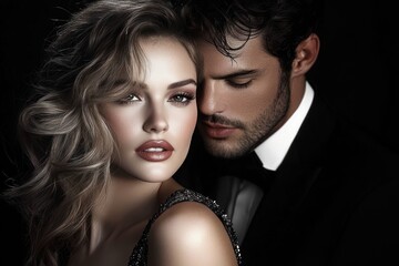 Elegant Glamorous Couple in Classic Hollywood Style Passionate Portrait © Monika