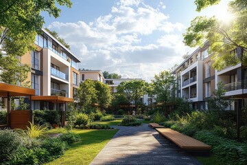 Modern Residential Complex with Contemporary Architecture and Green Urban Landscape