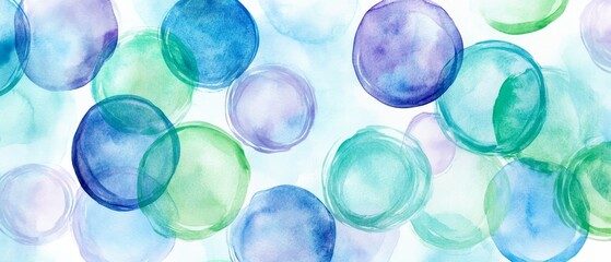A painting of many blue and green circles