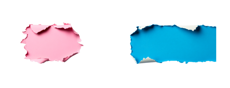 Colorful torn paper pieces with transparent background display