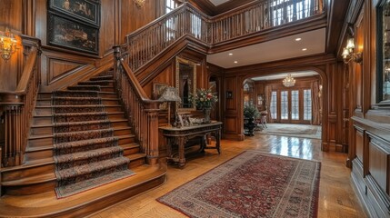 Grand Wooden Staircase in Luxurious Mansion