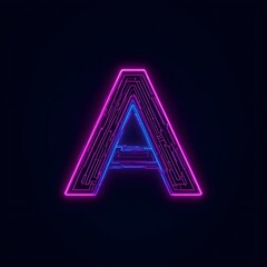 Futuristic Neon Letter A with Blue Circuit Patterns on Dark Background &ndash; Digital Branding, Tech Innovation & Cyber Design
