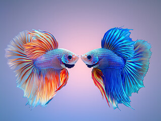 Fototapeta premium The moving moment beautiful siamese betta fish or dumbo betta splendens fighting fish in thailand on isolated black background. Thailand called Pla-kad or big ear fish. Colorful siamese fighting fish.