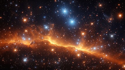 Obraz premium Celestial vista featuring a vivid nebula and a constellation of luminous stars