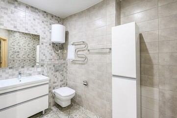 interior apartment room bathroom, sink, decorative elements, toilet