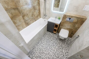 interior apartment room bathroom, sink, decorative elements, toilet