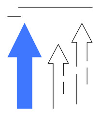 Blue arrow rising ahead of black arrows signifying leadership, upward trends, and achievement. Ideal for growth, success, leadership, business improvement, progress innovation motivation. Flat