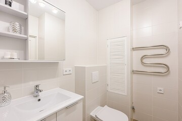 interior apartment room bathroom, sink, decorative elements, toilet