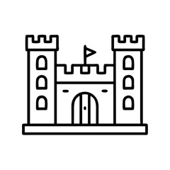 Outline castle vector illustration, medieval fortress drawing, royalty and kingdom symbol icon design