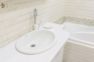 interior apartment room bathroom, sink, decorative elements, toilet