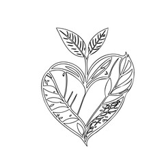 Floral Heart Design with Sprouts Black and White