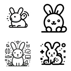 Fototapeta premium Cute rabbits in various artistic styles on a playful background 