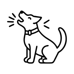 Dog barking vector illustration outline drawing of a pet animal with collar howling loud sound effect