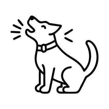 Dog barking vector illustration outline drawing of a pet animal with collar howling loud sound effect