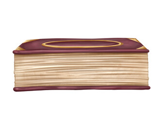 Vintage red antique historical books with aged pages. Decoration in vintage gothic old victorian design. Research archive, Royal library, ornament cover. Handmade illustration on white background