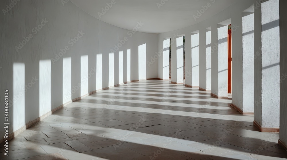 Wall mural curved corridor with bright shadows and architectural elements in minimalist design