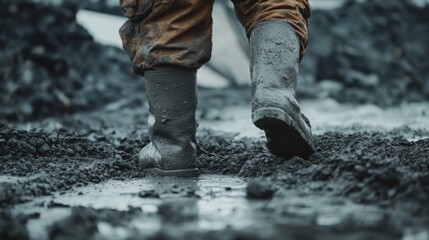 Construction worker preparing cement for a foundation. Featuring precision and effort