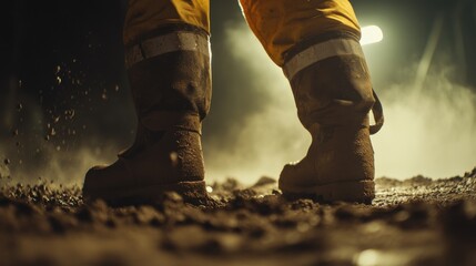 Construction worker preparing concrete mix for foundation. Featuring focus and preparation