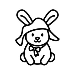 Cute easter bunny with nightcap vector illustration for coloring book and graphic design projects, art line