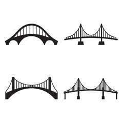 Set of different bridges. Isolated on white background. and white. Vector Black silhouettes. illustration.