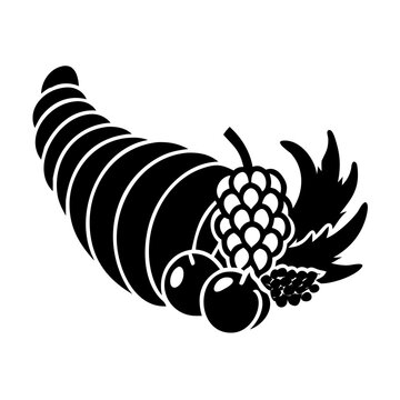 black cornucopia overflowing with fruit clip art preview
