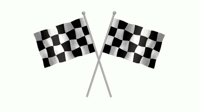 Race flag, Race Pole  flag on white screen, Race flag 3D Animation waving in the wind isolated on white Background. 

