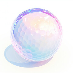 Iridescent golf ball with soft reflections.