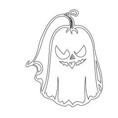 Spooky Pumpkin Ghost Outline Illustration Design