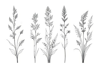 Fototapeta premium Vintage botanical illustrations of various plants on white background 