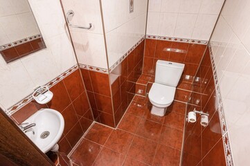 interior apartment room bathroom, sink, decorative elements, toilet