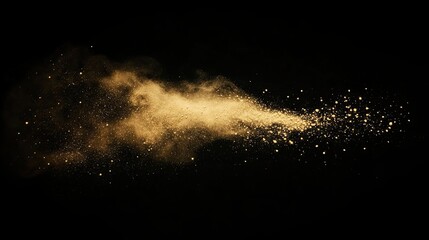 Golden dust explosion on a black background creates a captivating visual