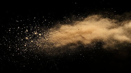 Abstract Beige Powder Cloud Explosion Against Dark Backdrop Texture